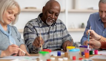 Art,Therapy,For,Seniors,Concept.,Happy,Multiracial,Elderly,Men,And
